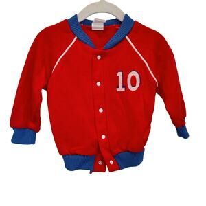 Vintage Les Kids Sz 24mo Red Blue Baby Varsity Letterman Jacket Style Sweatshirt